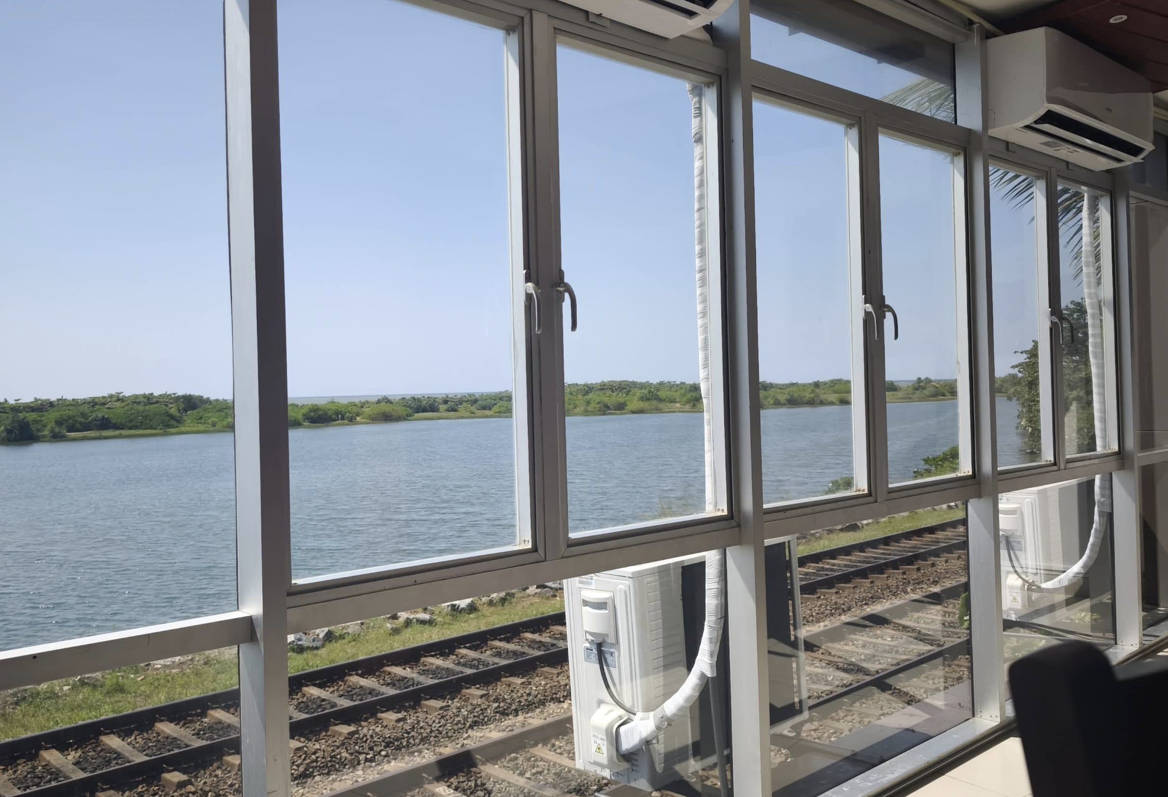 View of the lagoon and coastal railway line from Ranmo's dining room windows
